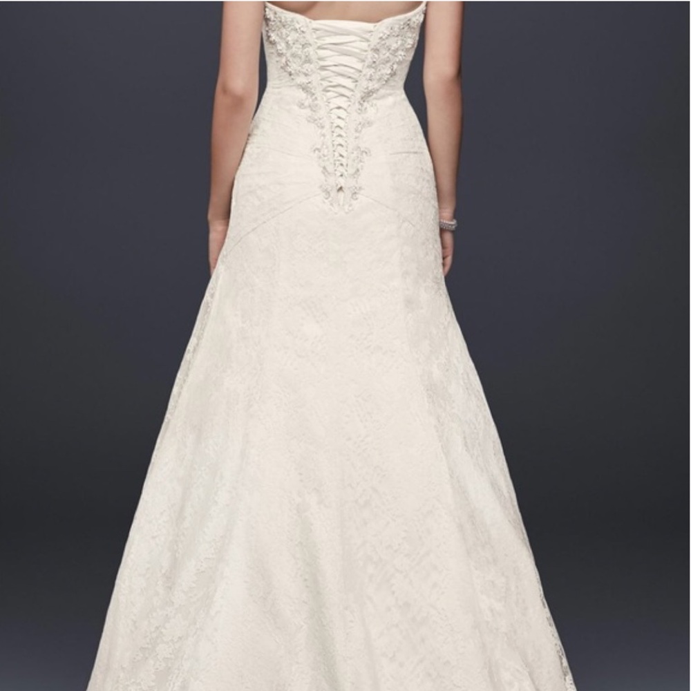 David's Bridal Strapless, Lace Fit and Flare Wedding Dress - Style YP3344 - Picture 2 of 16
